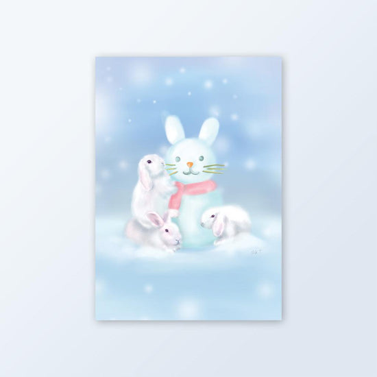 Bunny & Snowman Christmas Art (Prints / Framed) - Mochi The Boss