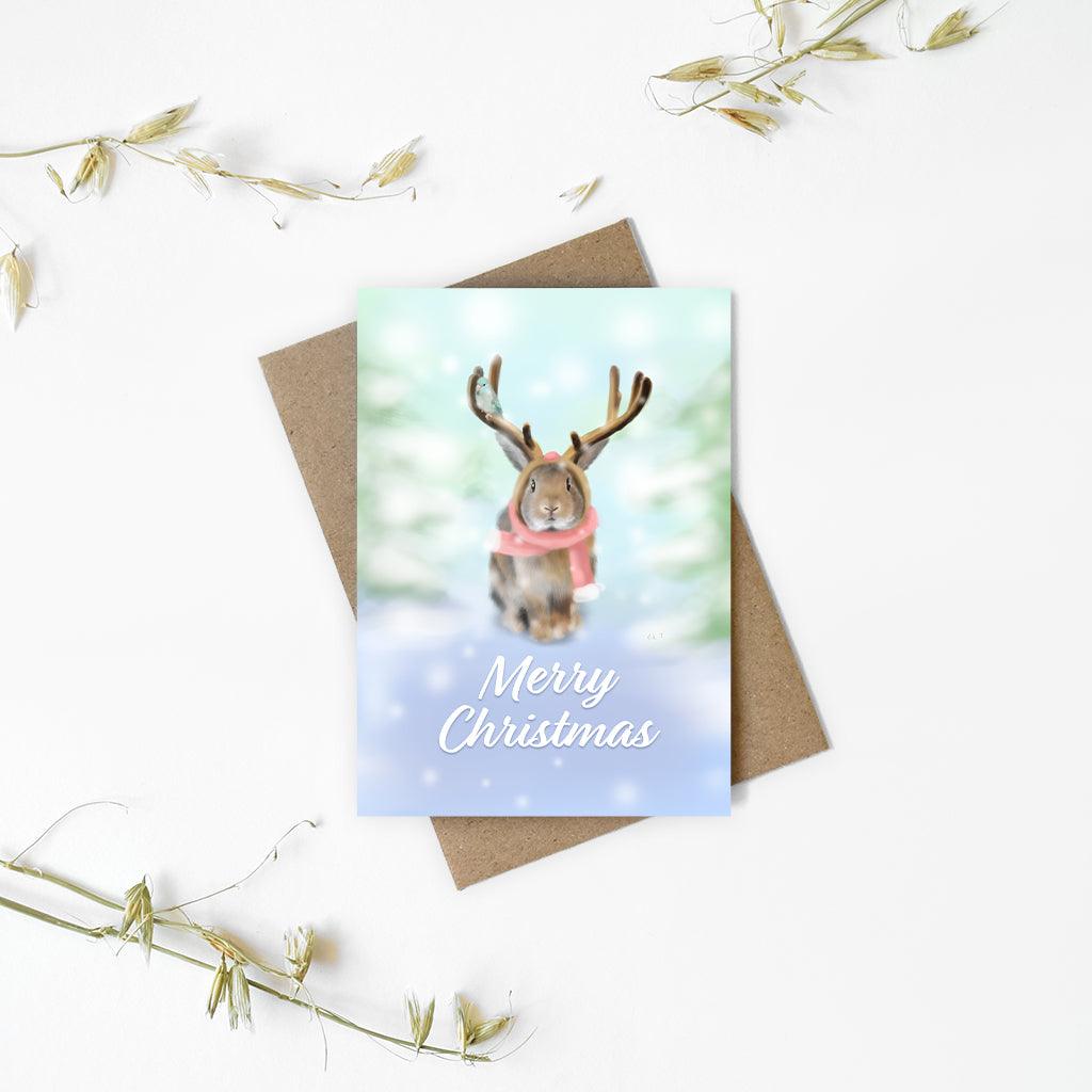 Bunny & Parrotlet Christmas Card - Mochi The Boss