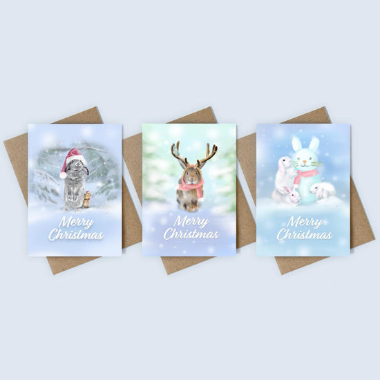 Bunny Christmas Cards (Pack of 3) - Mochi The Boss