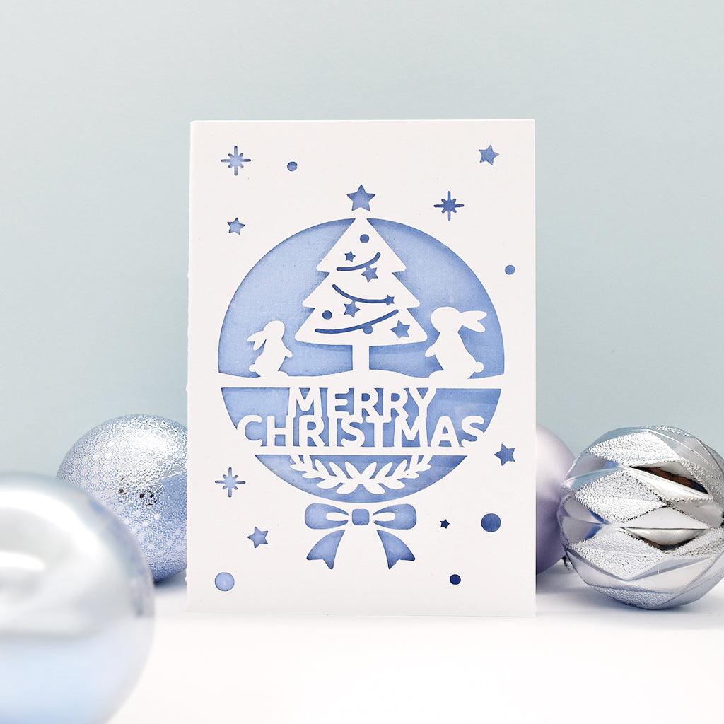 Bunny & Christmas Tree Papercut Christmas Card - Mochi The Boss