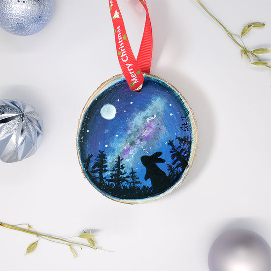 Bunny & Milkyway Handpainted Wood Ornament