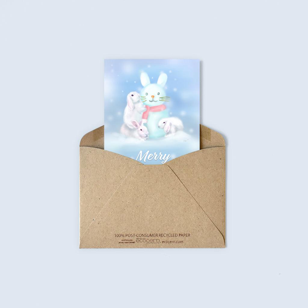 Bunny & Snowman Christmas Card - Mochi The Boss