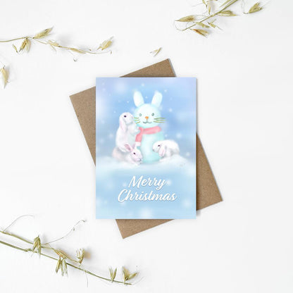 Bunny & Snowman Christmas Card - Mochi The Boss