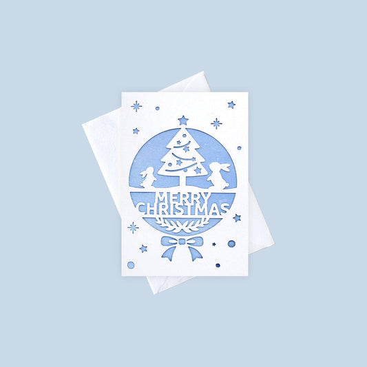 Bunny & Christmas Tree Papercut Christmas Card - Mochi The Boss